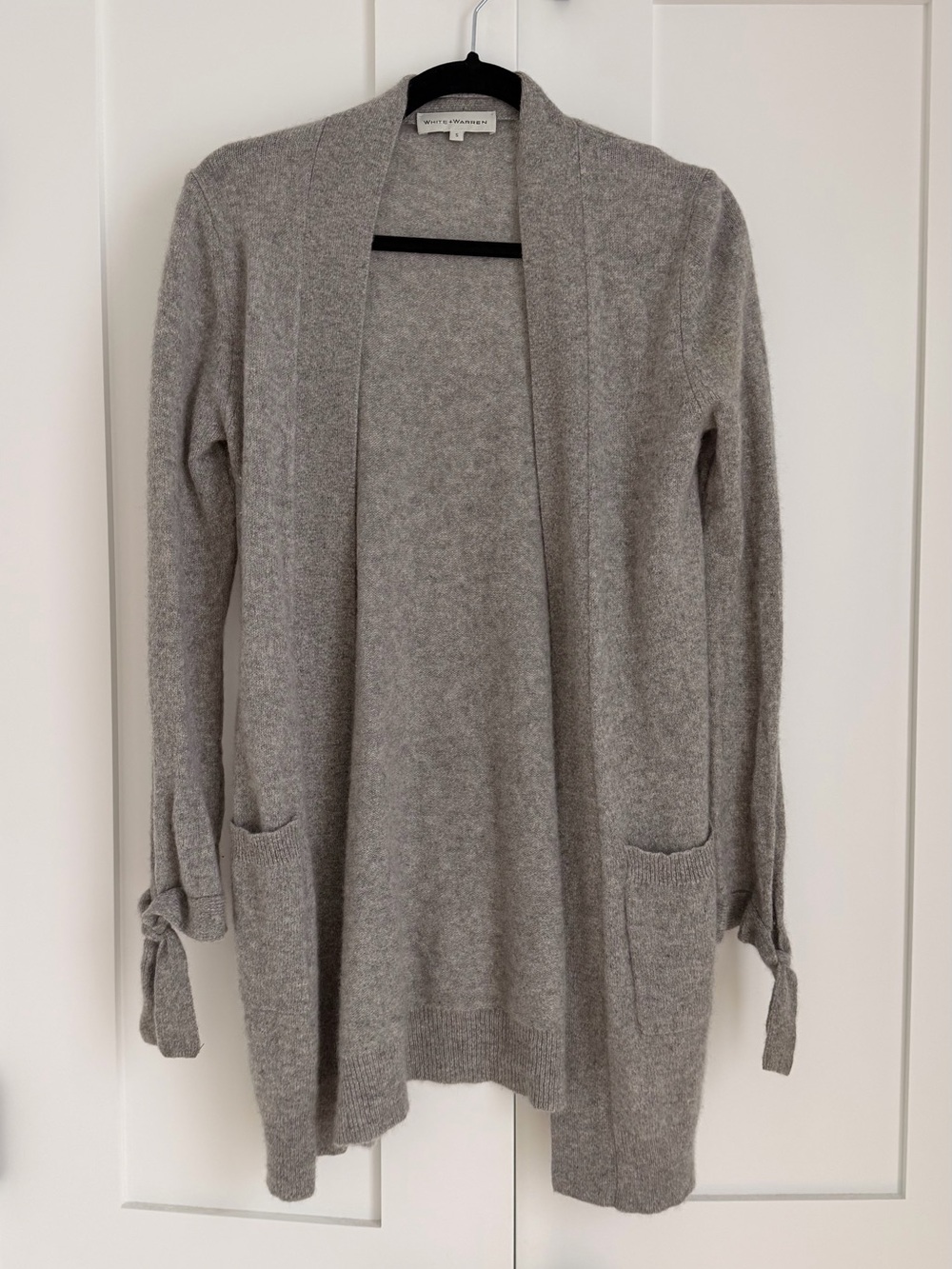 White + Warren Heather Gray Cashmere-Blend Open Cardigan    100% cashmere